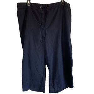 NWT Per Se Women’s Navy Blue Linen Blend Flat Front Pants Cropped Size 2X